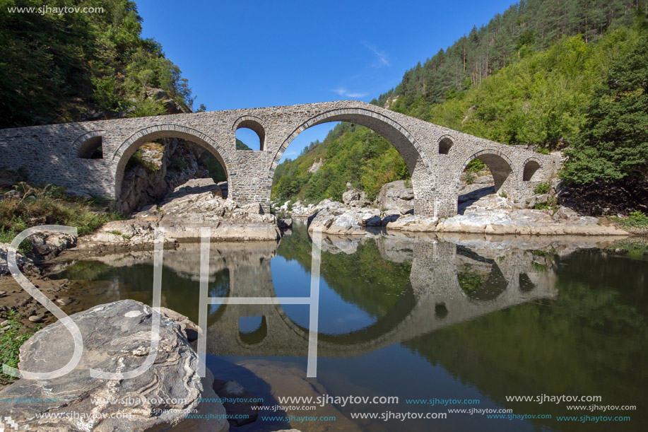 Amazing Reflection of Devil"s Bridge in Arda river, Kardzhali Region, Bulgaria