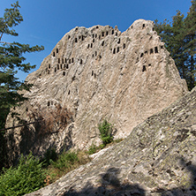 Ruins of Thracian Sanctuary Eagle Rocks near town of Ardino, Kardzhali Region, Bulgaria