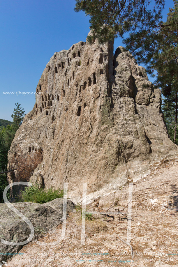 Thracian Sanctuary Eagle Rocks near town of Ardino in Rhodopes mountain, Kardzhali Region, Bulgaria
