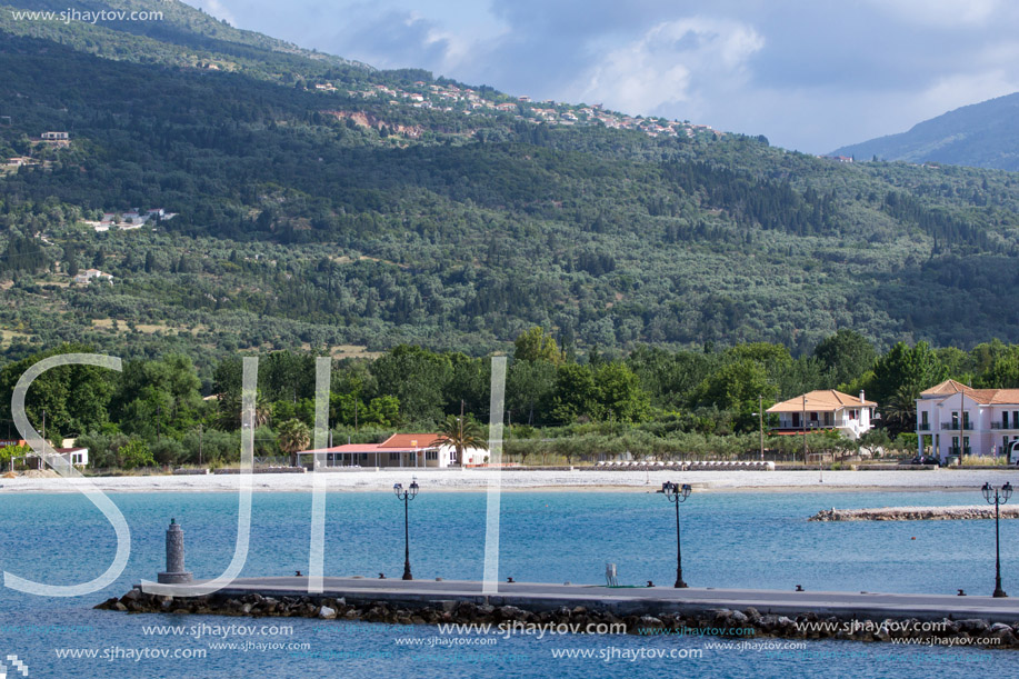 Panoramic view of Mountain of Lefkada and village of Vasiliki, Ionian Islands, Greece