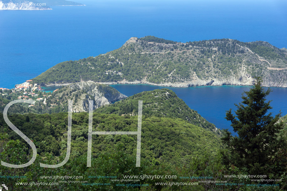 Amazing View of Assos village and beautiful sea bay, Kefalonia, Ionian islands, Greece