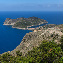 Panorama of Assos village and beautiful sea bay, Kefalonia, Ionian islands, Greece