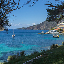 Amazing Panorama of Assos village and beautiful sea bay, Kefalonia, Ionian islands, Greece