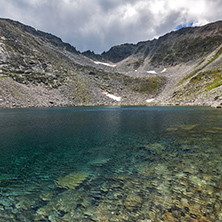 Clear waters of Ledenoto (Ice) Lake and Musala Peak, Rila mountain, Bulgaria