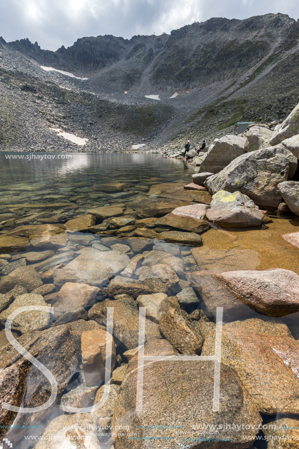 Amazing view of Ledenoto (Ice) Lake, Musala Peak and Trionite, Rila mountain, Bulgaria