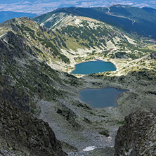 Panorama to Musalenski lakes from Musala Peak, Rila mountain, Bulgaria