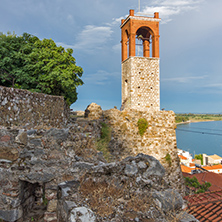Sunset view of  Clock tower in Nafpaktos town, Western Greece