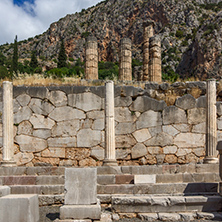Columns in in Ancient Greek archaeological site of Delphi, Central Greece