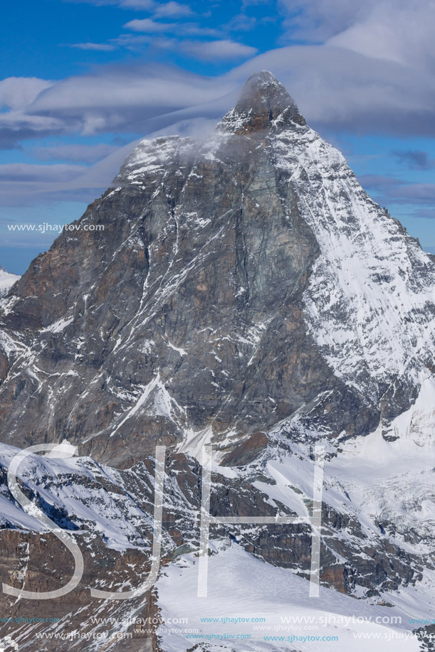 Close up view of mount Matterhorn, Canton of Valais, Alps, Switzerland