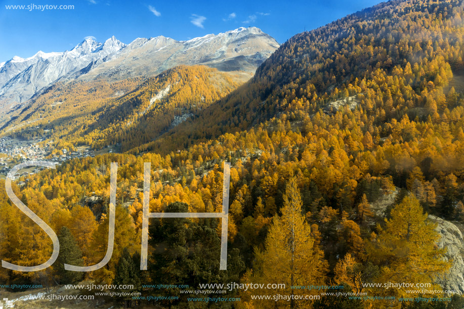 Amazing Autumn panorama near Zermatt, Canton of Valais, Switzerland