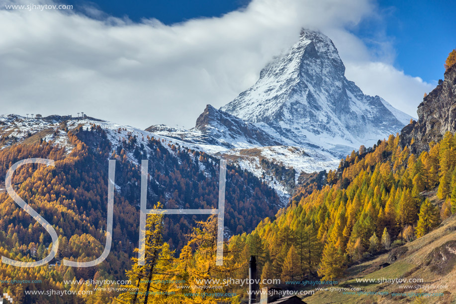 Autumn Landscape of Mount Matterhorn, Canton of Valais, Switzerland
