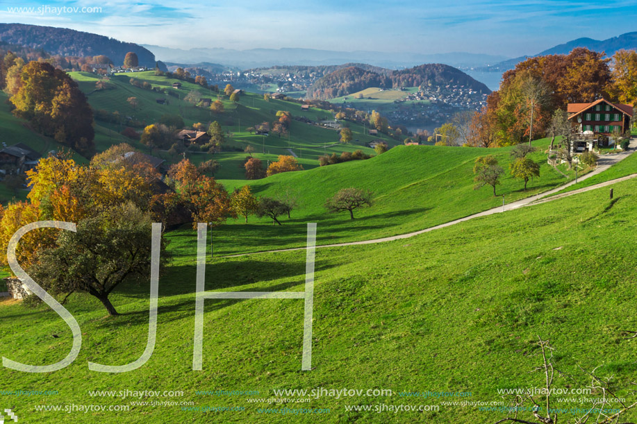 Autumn Landscape of typical Switzerland village near town of Interlaken, canton of Bern