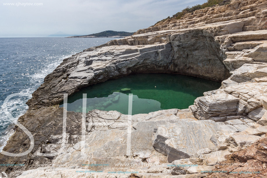 Amazing view of Giola Natural Pool in Thassos island, East Macedonia and Thrace, Greece