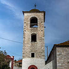 Bell Tower of Orthodox church with stone roof in village of Theologos,Thassos island, East Macedonia and Thrace, Greece
