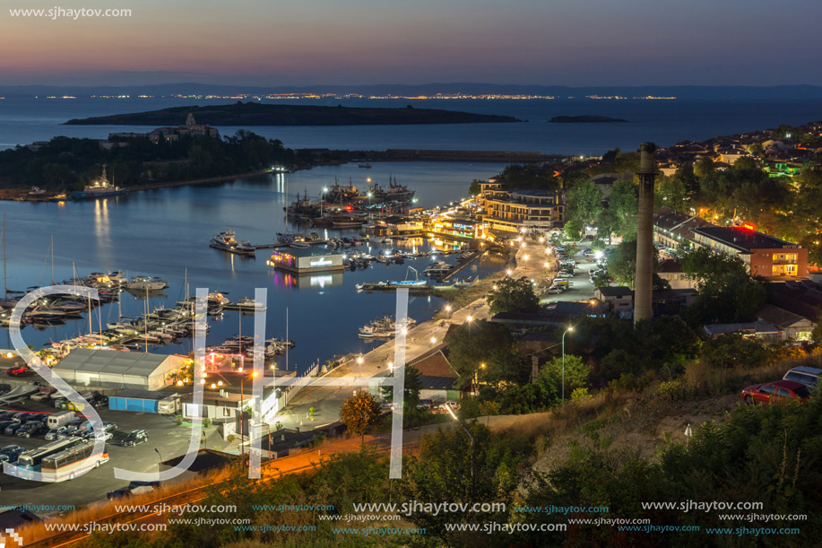 Night Panoramic view of the port of Sozopol, Burgas Region, Bulgaria