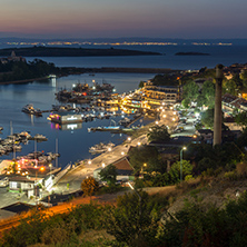 Night Panoramic view of the port of Sozopol, Burgas Region, Bulgaria
