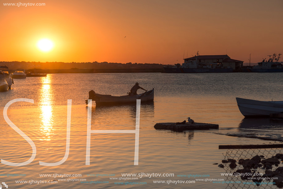 Amazing sunset on port of Sozopol, Burgas Region, Bulgaria