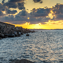 Sunset picture of breakwater of Sozopol Town, Burgas Region, Bulgaria