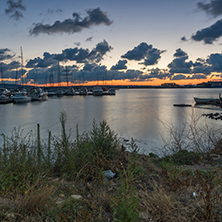 Sunset Panorama of the port of Sozopol, Burgas Region, Bulgaria