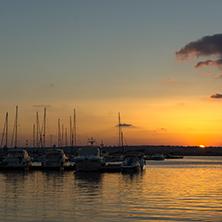 Amazing Sunset seascape on the port of Sozopol, Burgas Region, Bulgaria