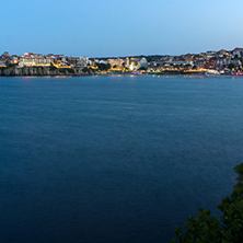 Twinlight view of beach and new part of Sozopol, Burgas Region, Bulgaria