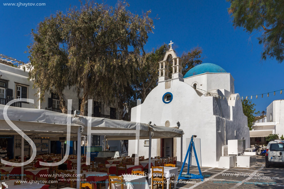 Small White orthodox church in Mykonos, Cyclades Islands, Greece