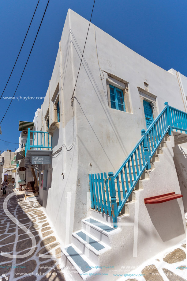 Typical street in town of Naoussa, Paros island, Cyclades, Greece