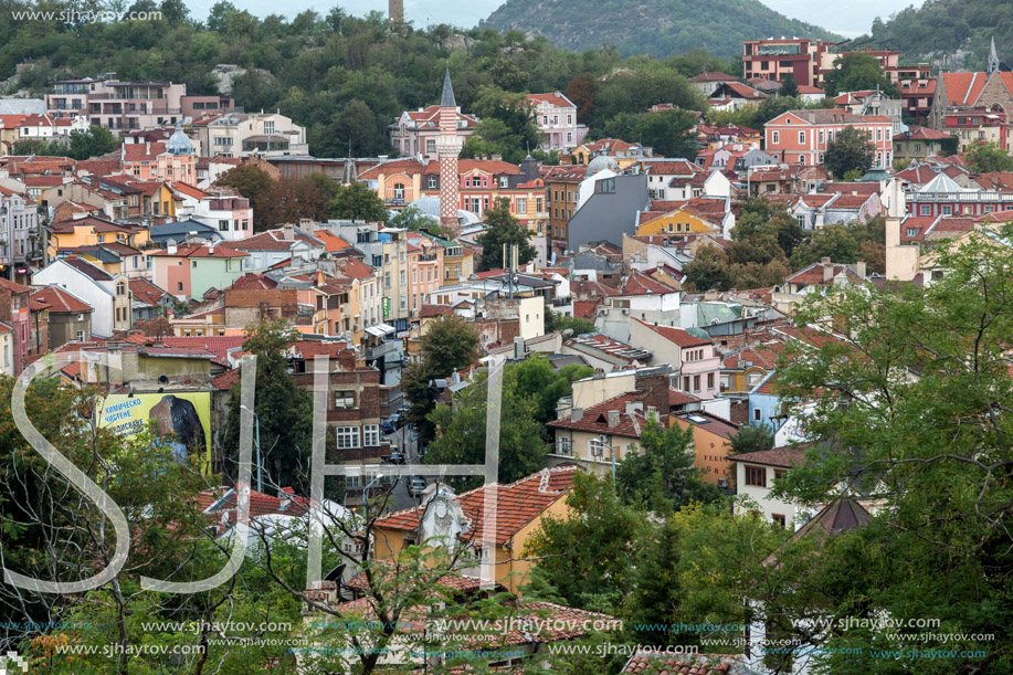 Cityscape of city of Plovdiv from Nebet tepe hill, Bulgaria