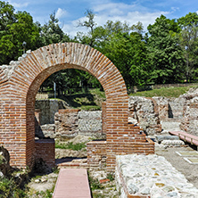 Ruins of entrance of roman bath in ancient Diocletianopolis, town of Hisarya, Plovdiv Region, Bulgaria