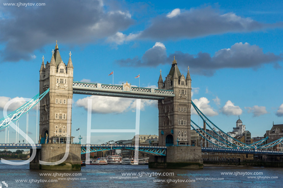 Sunset panorama of Tower Bridge in London in the late afternoon, England, United Kingdom