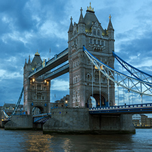 Night photo of Tower Bridge in London, England, United Kingdom