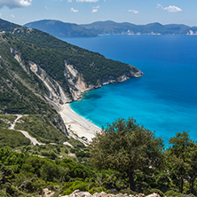 Blue water of beautiful Myrtos beach, Kefalonia, Ionian islands, Greece