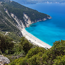 Panoramic view of Myrtos beach, Kefalonia, Ionian islands, Greece