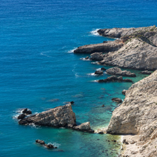 Rocks and blue waters near Petani Beach, Kefalonia, Ionian Islands, Greece