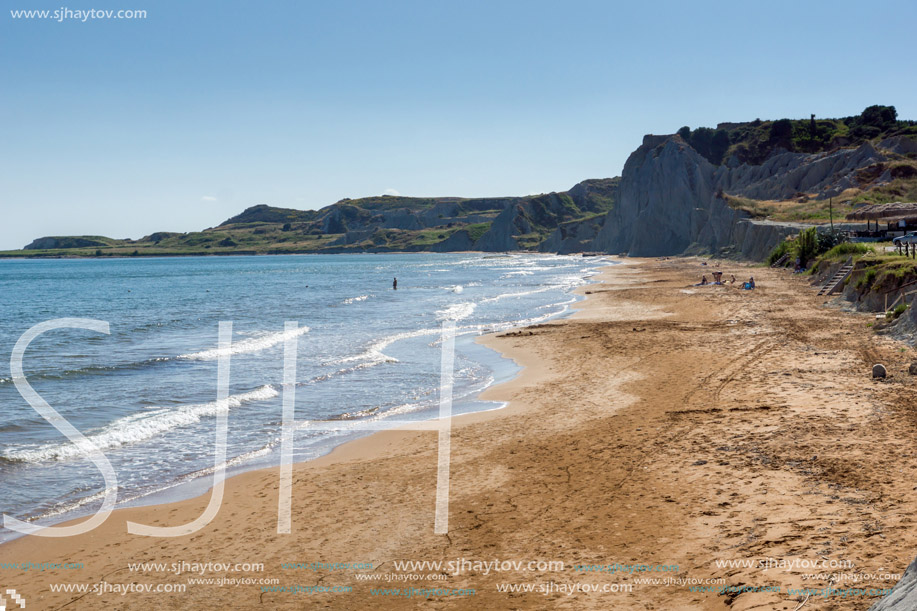 Panoramic view of Xi Beach,beach with red sand in Kefalonia, Ionian islands, Greece