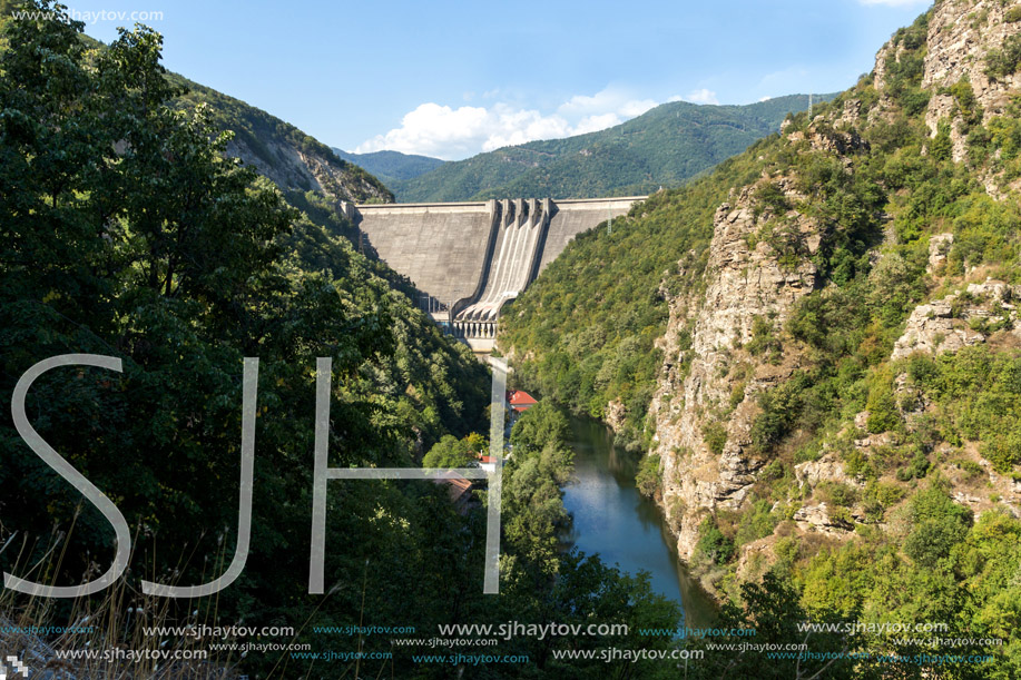 Dam of the Vacha (Antonivanovtsy) Reservoir, Rhodopes Mountain, Bulgaria