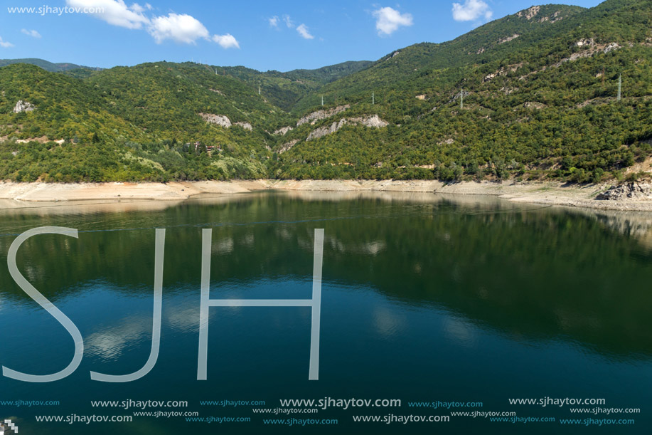 Amazing ladscape with green forest around Vacha (Antonivanovtsy) Reservoir, Rhodopes Mountain, Bulgaria