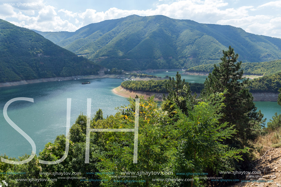 Panorama of Meander of Vacha (Antonivanovtsy) Reservoir, Rhodopes Mountain, Bulgaria