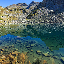 Amazing panorama of Lake and reflection of Preokorets (Popova Kapa) peak, Rila Mountain, Bulgaria