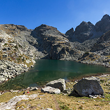 Panoramic view of The Scary lake and Kupens peaks, Rila Mountain, Bulgaria