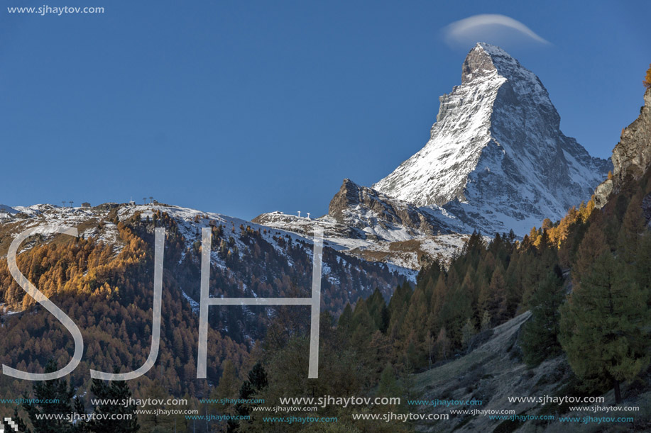 Autumn panorama of Mount Matterhorn, Canton of Valais, Switzerland