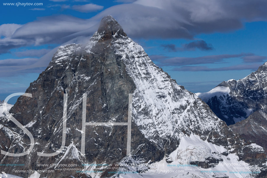 Close up view of mount Matterhorn, Canton of Valais, Alps, Switzerland