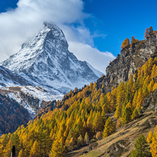 Amazing Autumn view of Mount Matterhorn, Canton of Valais, Switzerland
