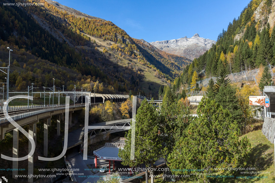 Amazing panorama of Alps and Lotschberg Tunnel under the mountain, Switzerland