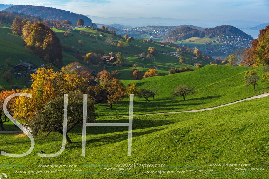 Autumn Landscape of typical Switzerland village near town of Interlaken, canton of Bern