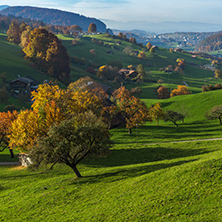 Autumn Landscape of typical Switzerland village near town of Interlaken, canton of Bern