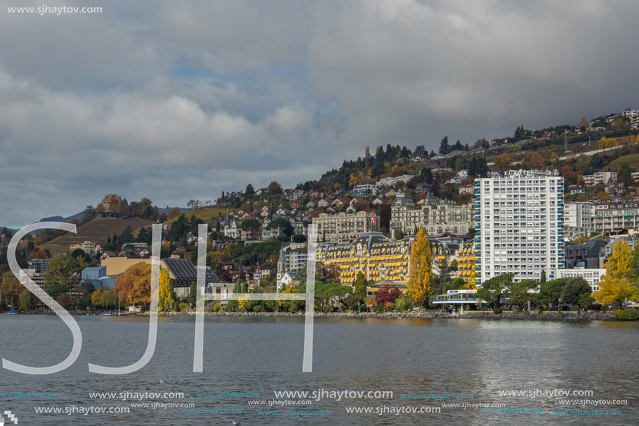 Panoramic view to Montreux and Lake Geneva, canton of Vaud, Switzerland