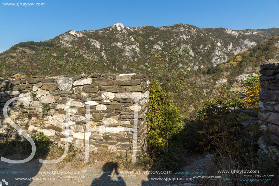 Landscape to  Rhodopes mountain and ruins from Asen"s Fortress,  Plovdiv Region, Bulgaria