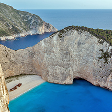 Blue waters of Navagio Shipwreck beach, Zakynthos, Greece
