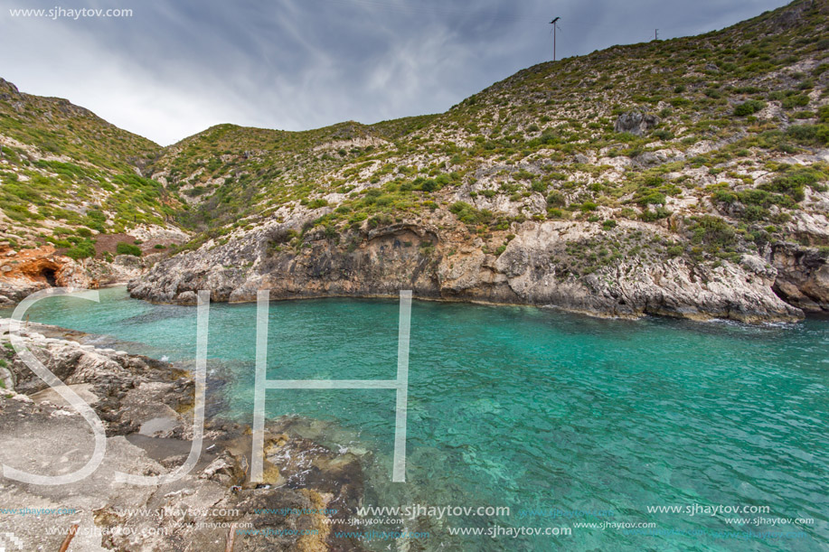 Panorama of Limnionas beach bay at Zakynthos island, Greece